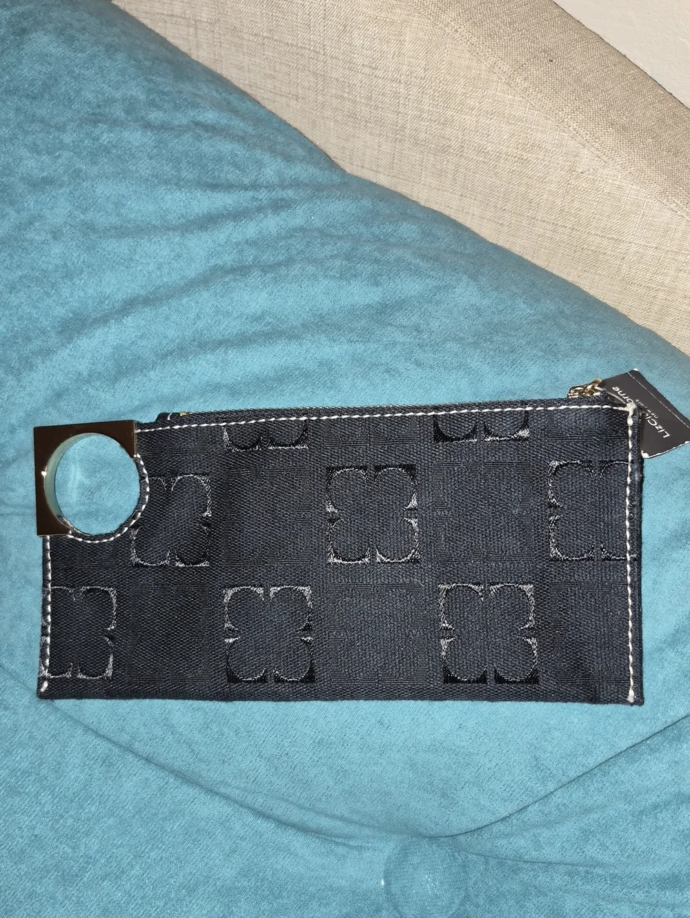 Vintage Liz Claiborne Heritage Coin Geometric Gold Metal Circle Handle Zip Pouch